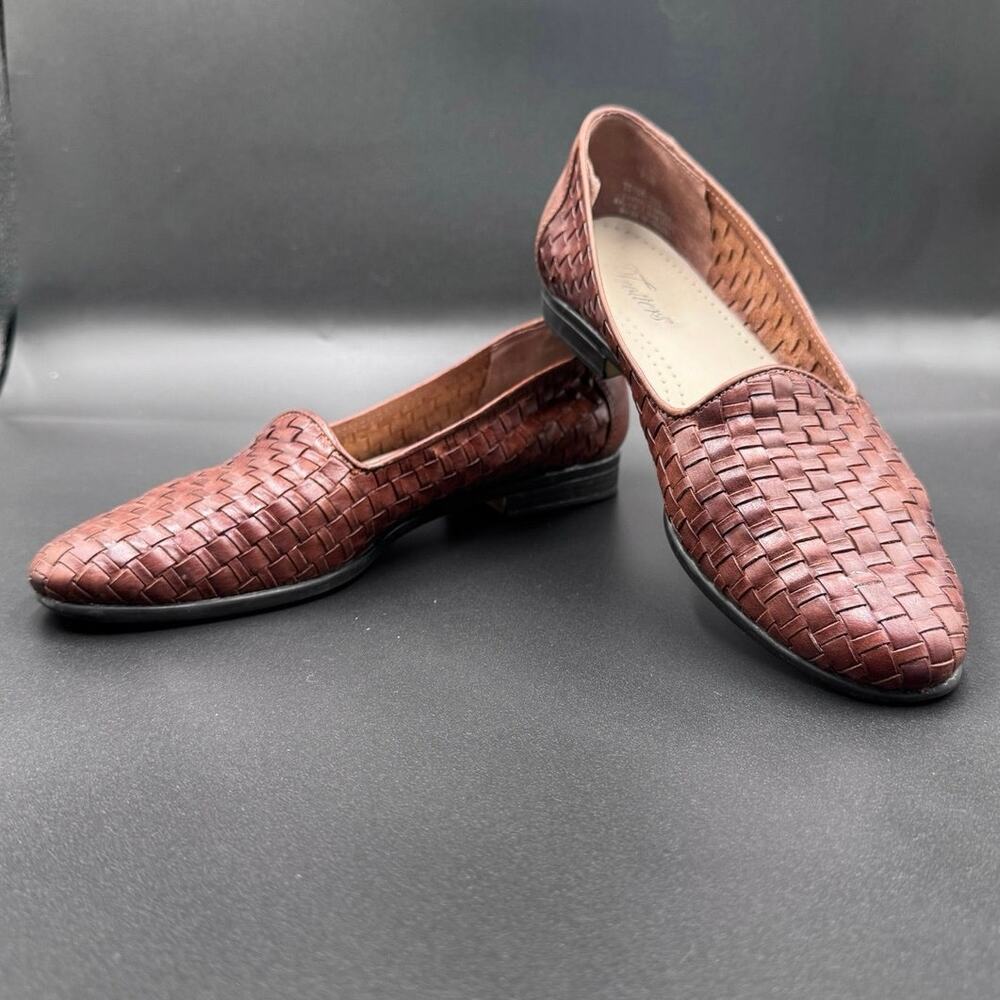 Trotters Liz Women's Size 7.5 NARROW Brown Basketweave Leather Comfort Shoes